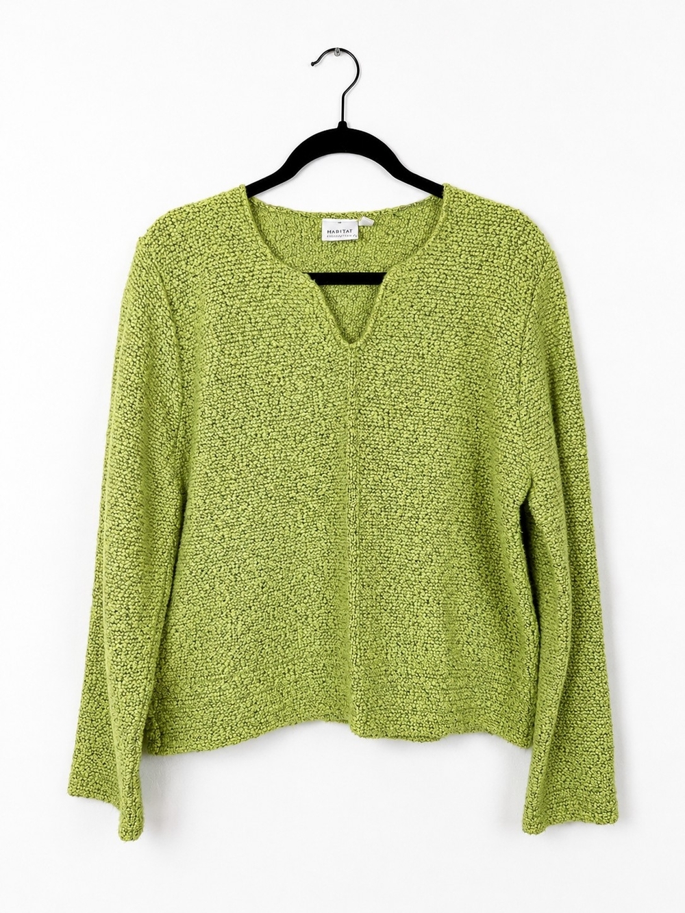 Habitat Cotton Textured Knit Sweater Lime Green V Neck Made in USA S/M
